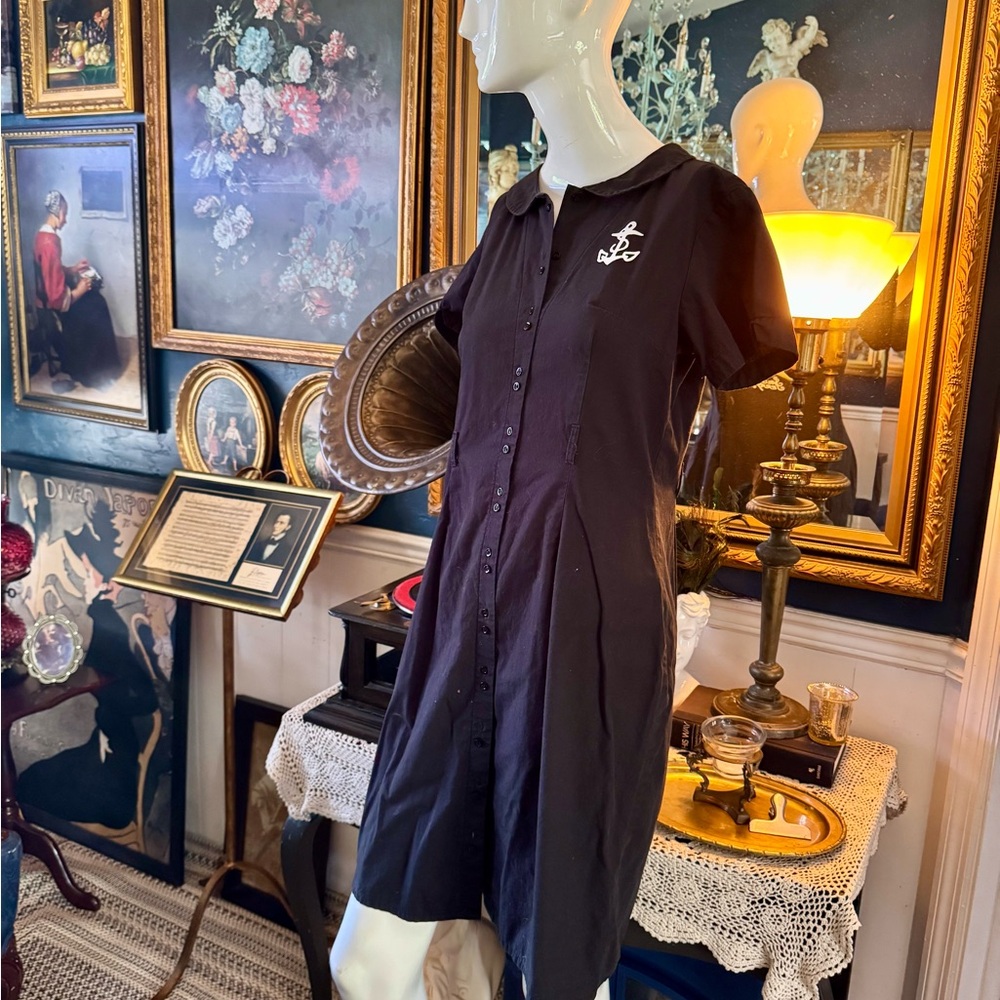 Sailor Jerry Black Button-Up Dress with Embroidered Logo